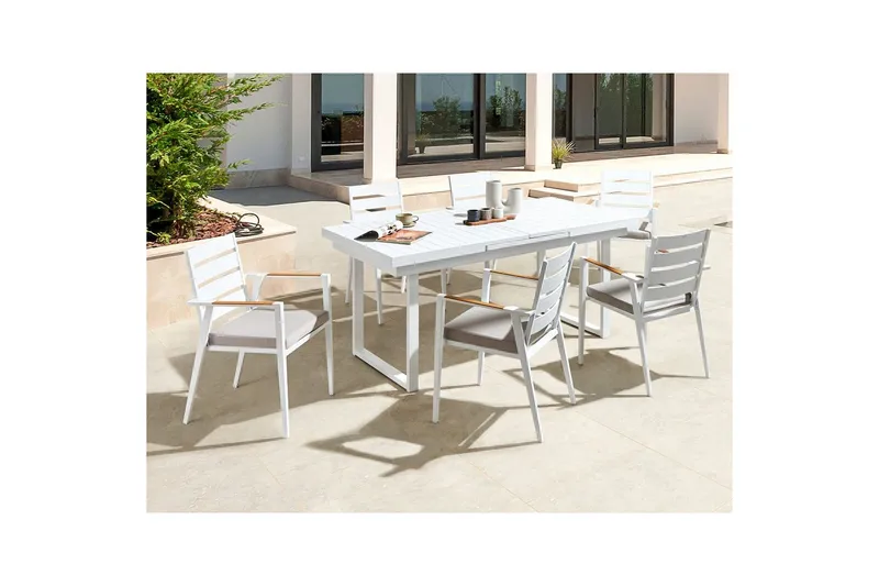 Matsalsset Beliani Valcanetto/Taviano Svart/grått/ljust trä, 6-Sits White||Grey||Light wood - Puutarhakalusteet - Ulkoryhmä - Ruokailuryhmät ulos