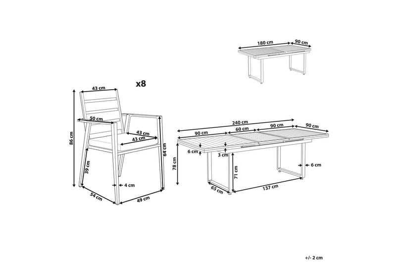 Matsalsset Beliani Valcanetto/Taviano Svart/grått/ljust trä, 8-Sits Black||Grey||Light wood - Puutarhakalusteet - Ulkoryhmä - Ruokailuryhmät ulos
