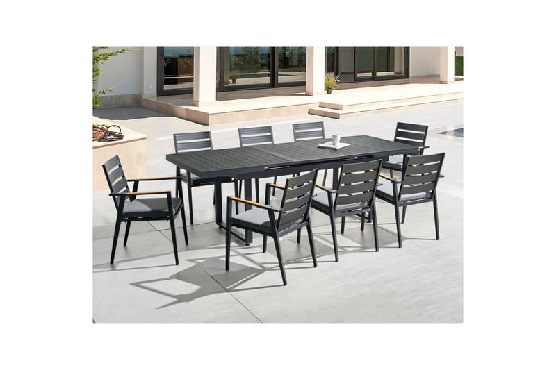 Matsalsset Beliani Valcanetto/Taviano Svart/grått/ljust trä, 8-Sits Black||Grey||Light wood - Puutarhakalusteet - Ulkoryhmä - Ruokailuryhmät ulos