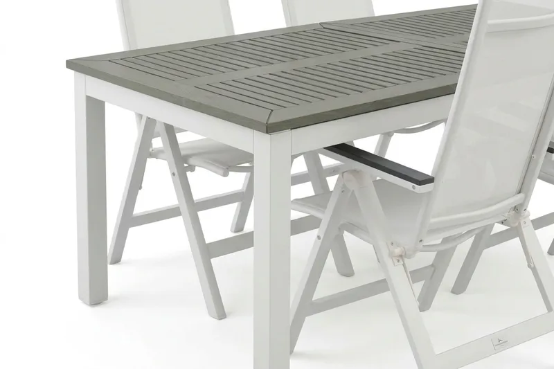 Monaco ulkokäyttöön ruokailuryhmä, jatkettava 210/310x90, mukana 6 Monaco Light säätötuolia - Valkoinen/Harmaa - Puutarhakalusteet - Ulkoryhmä - Ruokailuryhmät ulos