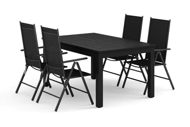 Monaco ulkoruokailuryhmä, jatkettava 150–250x90, 4 Maggie-säätötuolilla, Musta/Harmaa