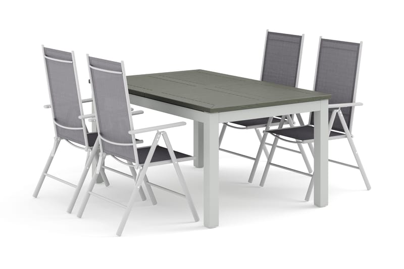 Monaco ulkoruokailuryhmä, jatkettava 150–250x90, 4 Maggie-säätötuolilla, Valkoinen/Harmaa