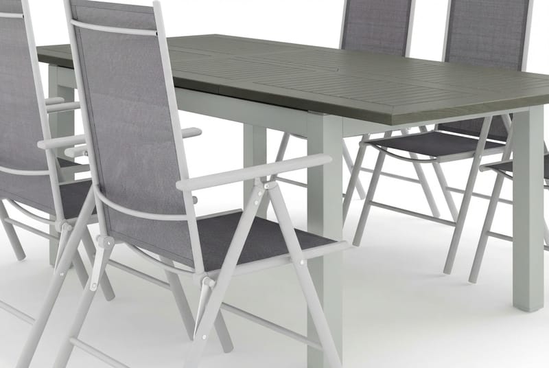 Monaco ulkoruokailuryhmä, jatkettava 150–250x90, 6 Maggie-säätötuolia - Valkoinen/Harmaa - Puutarhakalusteet - Ulkoryhmä - Ruokailuryhmät ulos