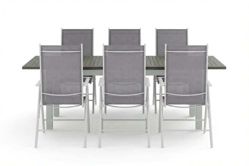 Monaco ulkoruokailuryhmä, jatkettava 150–250x90, 6 Maggie-säätötuolia - Valkoinen/Harmaa - Puutarhakalusteet - Ulkoryhmä - Ruokailuryhmät ulos