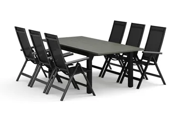 Monaco ulkoruokailuryhmä, jatkettava 150–250x90, 6 Monaco Light -säätötuolilla