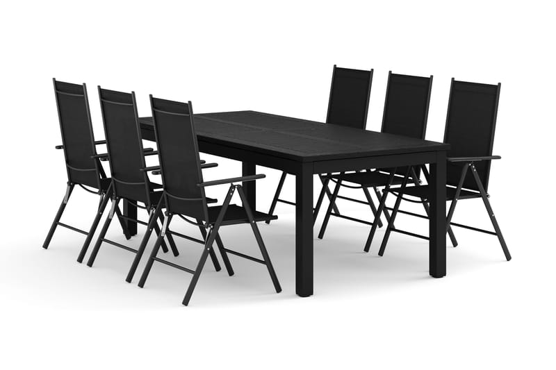 Monaco ulkoruokailuryhmä, jatkettava 210/310x90, 6 Maggie-säätötuolia, Musta/Harmaa