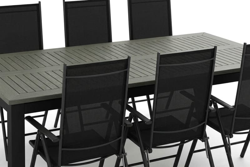 Monaco ulkoruokailuryhmä, jatkettava 210/310x90, 6 Maggie-säätötuolia - Musta/Harmaa - Puutarhakalusteet - Ulkoryhmä - Ruokailuryhmät ulos