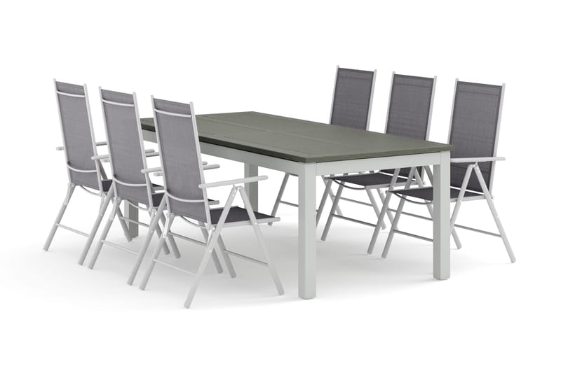 Monaco ulkoruokailuryhmä, jatkettava 210/310x90, 6 Maggie-säätötuolia - Valkoinen/Harmaa - Puutarhakalusteet - Ulkoryhmä - Ruokailuryhmät ulos