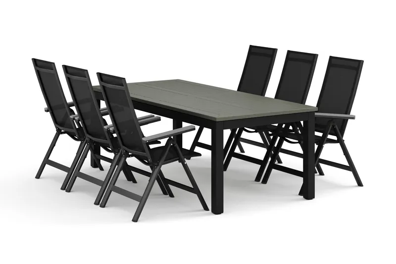 Monaco ulkoruokailuryhmä, jatkettava 210/310x90, 6 Monaco Light -säätötuolilla - Musta/Harmaa - Puutarhakalusteet - Ulkoryhmä - Ruokailuryhmät ulos