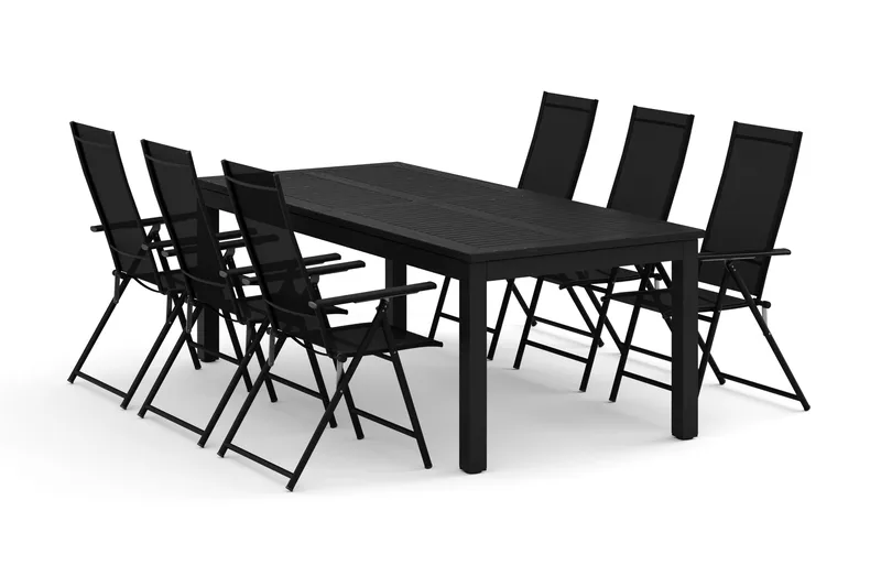 Monaco ulkoruokailuryhmä, jatkettava 210/310x90, 6 Sanna säätötuolia, Musta/Harmaa