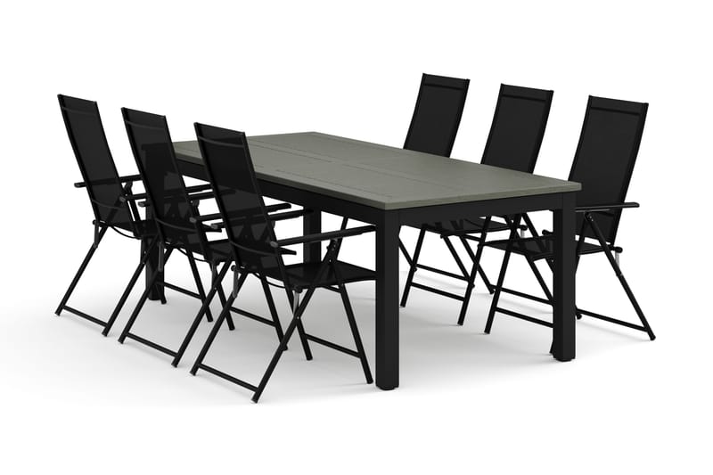 Monaco ulkoruokailuryhmä, jatkettava 210/310x90, 6 Sanna-säätötuolia, Musta/Harmaa