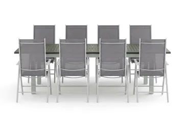 Monaco ulkoruokailuryhmä, jatkettava 210/310x90, 8 Maggie-säätötuolia - Valkoinen/Harmaa - Puutarhakalusteet - Ulkoryhmä - Ruokailuryhmät ulos