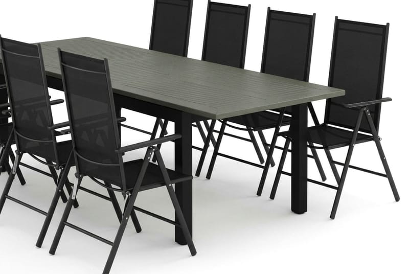 Monaco ulkoruokailuryhmä, jatkettava 210/310x90, 8 Maggie-säätötuolilla - Musta/Harmaa - Puutarhakalusteet - Ulkoryhmä - Ruokailuryhmät ulos
