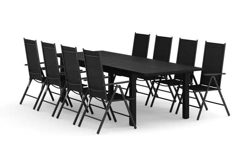 Monaco ulkoruokailuryhmä, jatkettava 210/310x90, 8 Maggie-säätötuolilla - Musta/Harmaa - Puutarhakalusteet - Ulkoryhmä - Ruokailuryhmät ulos