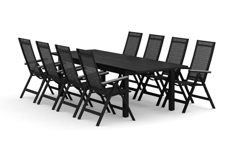 Monaco ulkoruokailuryhmä, jatkettava 210/310x90, 8 Monaco Light -säätötuolia, Musta/Harmaa