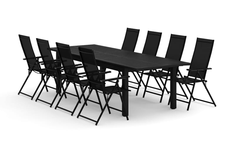 Monaco ulkoruokailuryhmä, jatkettava 210/310x90, 8 Sanna säätötuolia, Musta/Harmaa