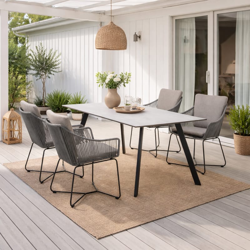 OPAL Ulkoruokailuryhmä 160 & 4 nojatuolia - Harmaa - Puutarhakalusteet - Ulkoryhmä - Ruokailuryhmät ulos