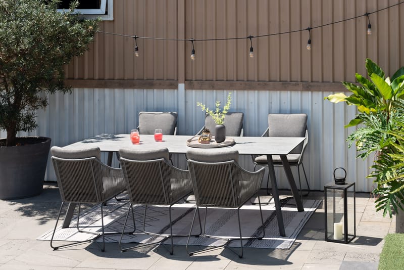 OPAL Ulkoruokailuryhmä 220 & 6 nojatuolia - Harmaa - Puutarhakalusteet - Ulkoryhmä - Ruokailuryhmät ulos