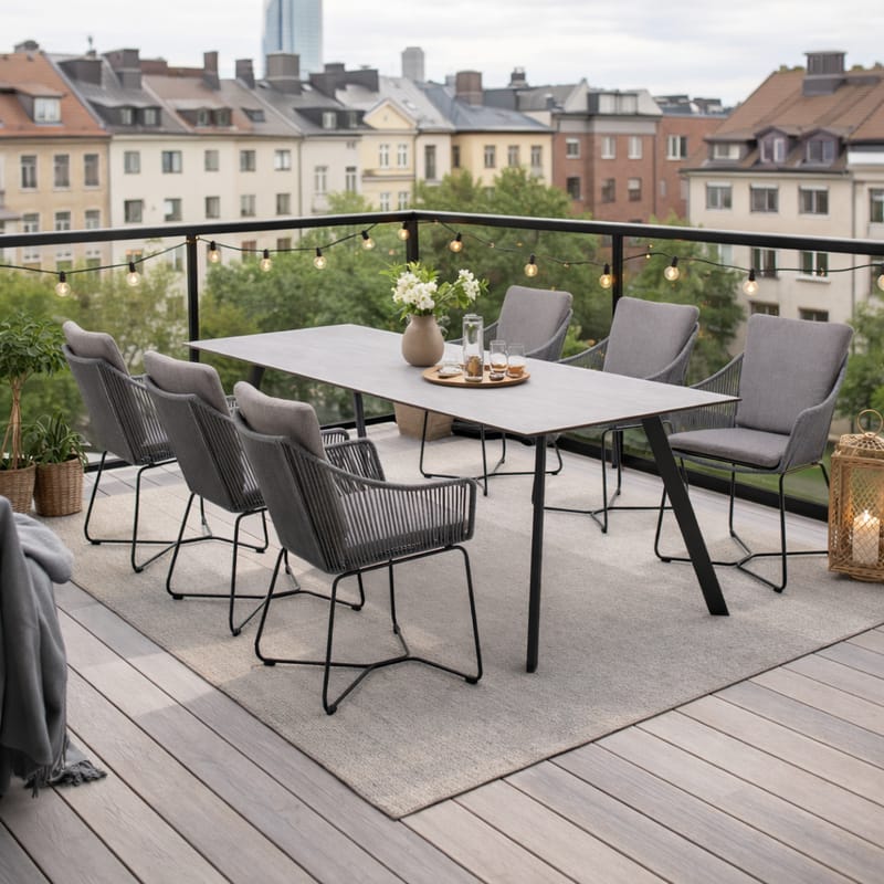 OPAL Ulkoruokailuryhmä 220 & 6 nojatuolia - Harmaa - Puutarhakalusteet - Ulkoryhmä - Ruokailuryhmät ulos