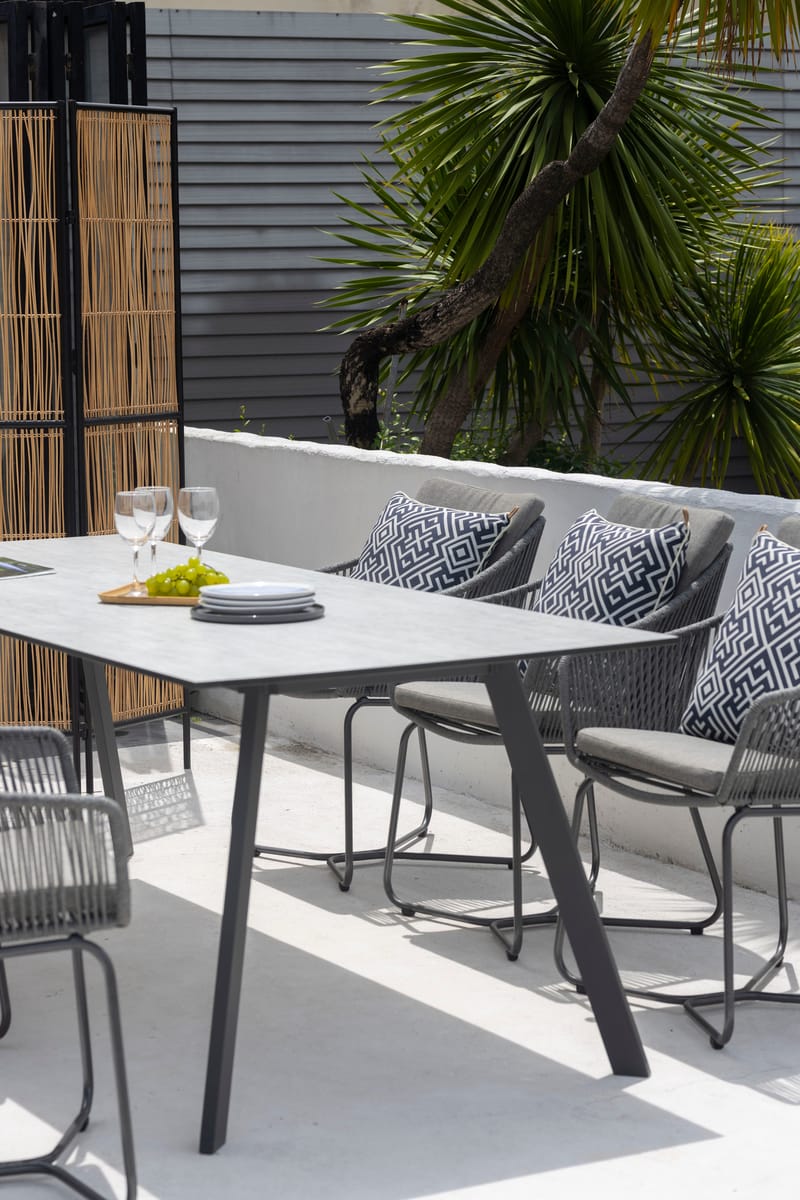 OPAL Ulkoruokailuryhmä 220 & 6 nojatuolia - Harmaa - Puutarhakalusteet - Ulkoryhmä - Ruokailuryhmät ulos