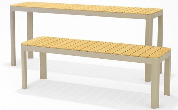 Portals Parvekesetti pöytä + penkki 140 cm, Beige/Puu