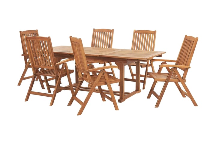 Puutarhakalusteet Pöytä ja 6 tuolia JAVA - Puu/Luonnonväri - Ruokailuryhmät ulos