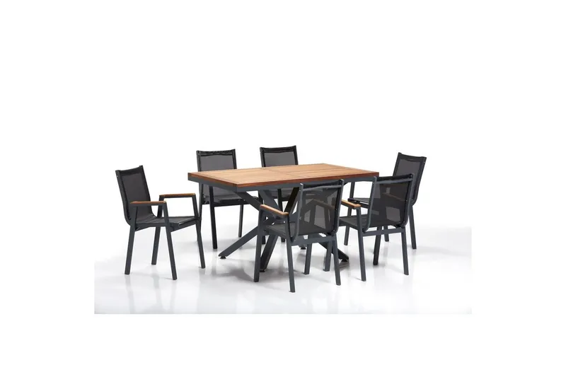 Puutarhapöytä ja tuolisetti (7 kappaletta) Narellan Harmaa Pähkinäpuu, Harmaa Pähkinäpuu