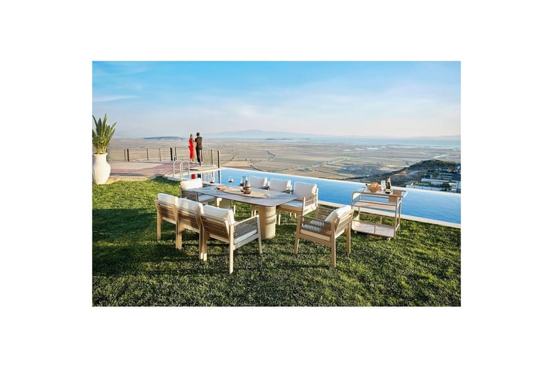 Puutarhapöytä ja tuolisetti (8 kappaletta) Bonavista Keramiikka Beige, Vaaleanruskea