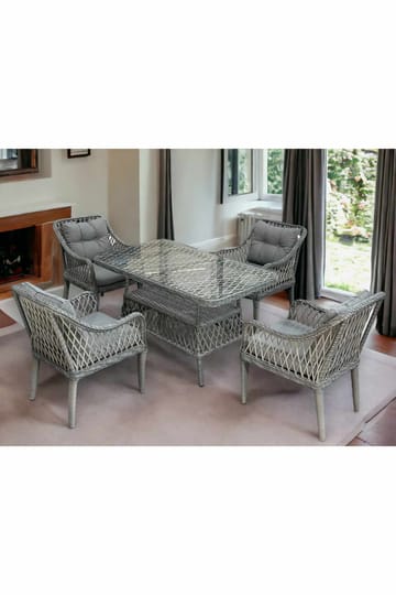 Puutarhapöytä ja tuolisetti Atelier Del Sofa Hisar 4+1 (52 x 78 x 56 cm) harmaa 5-osainen - Puutarhakalusteet - Ulkoryhmä - Ruokailuryhmät ulos