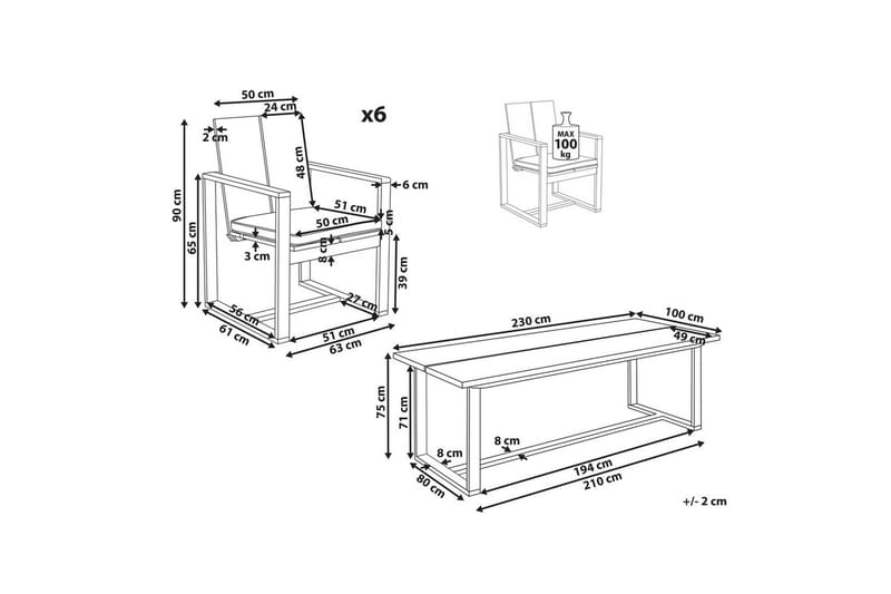 Puutarhuryhmä Azzanello 6 kpl sarja - Puutarhakalusteet - Ulkoryhmä - Ruokailuryhmät ulos