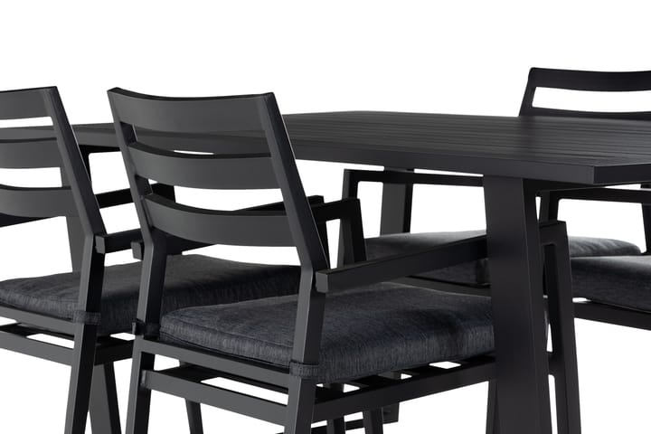 Ruokailuryhmä Adavid 180 cm 4 Pinottavaa tuolia - Musta - Ruokailuryhmät ulos
