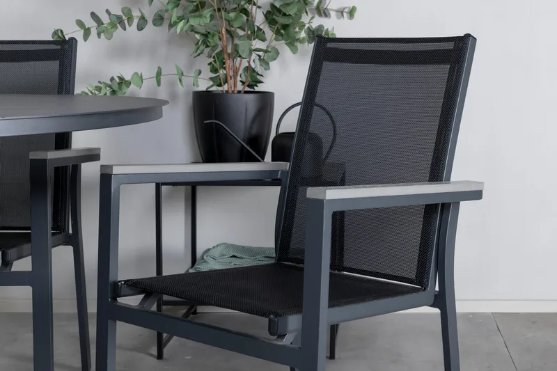 Ruokailuryhmä Alma Pyöreä 120 cm 4 Parma tuolia - Musta - Puutarhakalusteet - Ulkoryhmä - Ruokailuryhmät ulos