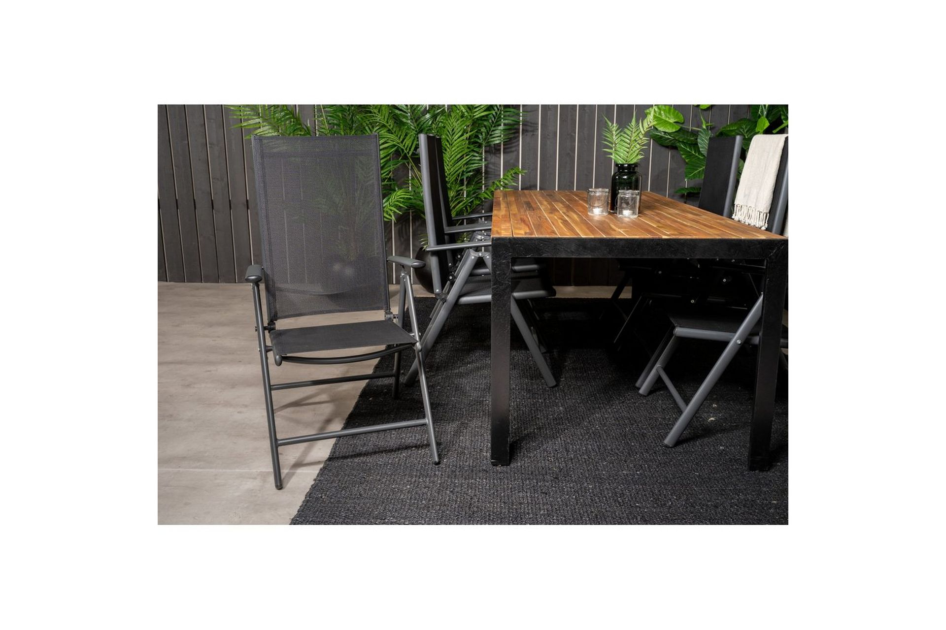 Ruokailuryhmä Bois 200 cm 6 Break säätötuolia Musta/Harmaa - Venture Home - Puutarhakalusteet - Ulkoryhmä - Ruokailuryhmät ulos