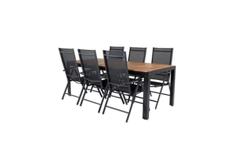 Ruokailuryhmä Bois 200 cm 6 Break säätötuolia Musta/Harmaa - Venture Home - Puutarhakalusteet - Ulkoryhmä - Ruokailuryhmät ulos