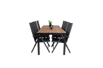Ruokailuryhmä Bois 200 cm 6 Break säätötuolia Musta/Harmaa - Venture Home - Puutarhakalusteet - Ulkoryhmä - Ruokailuryhmät ulos