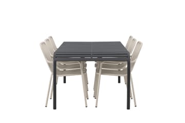 Ruokailuryhmä Borneo 200 cm 6 Peking tuolia - Beige/Musta - Puutarhakalusteet - Ulkoryhmä - Ruokailuryhmät ulos