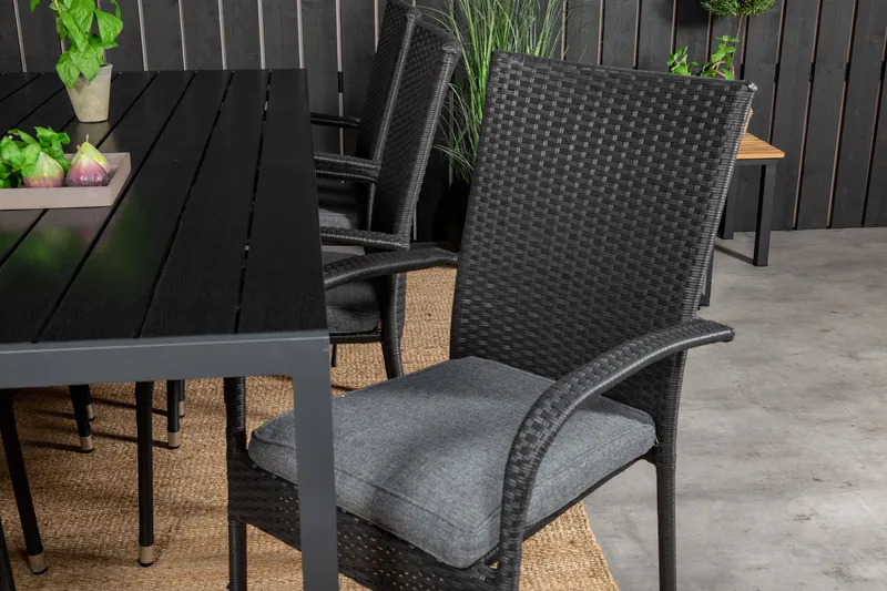 Ruokailuryhmä Break 205 cm 6 Anna tuolia Musta/Harmaa - Venture Home - Puutarhakalusteet - Ulkoryhmä - Ruokailuryhmät ulos