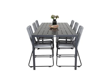 Ruokailuryhmä Break 205 cm 6 Lindos tuolia Musta/Harmaa - Venture Home - Puutarhakalusteet - Ulkoryhmä - Ruokailuryhmät ulos