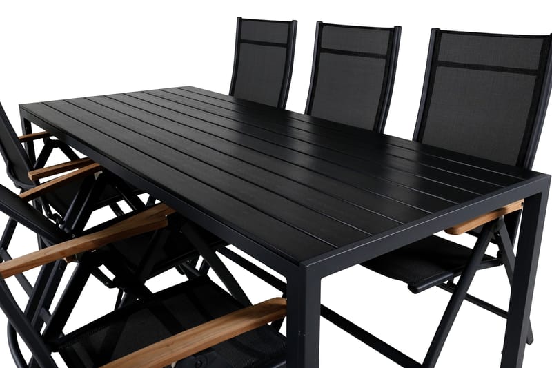 Ruokailuryhmä Break 205 cm 6 Panama tuolia Musta/Harmaa - Venture Home - Puutarhakalusteet - Ulkoryhmä - Ruokailuryhmät ulos