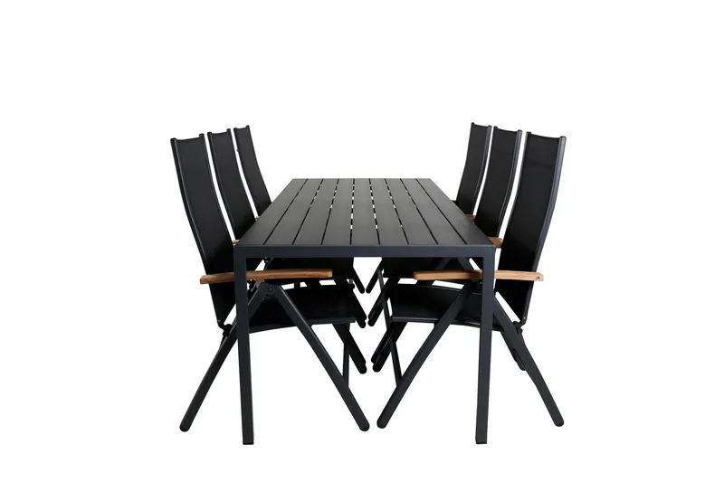 Ruokailuryhmä Break 205 cm 6 Panama tuolia Musta/Harmaa, Venture Home