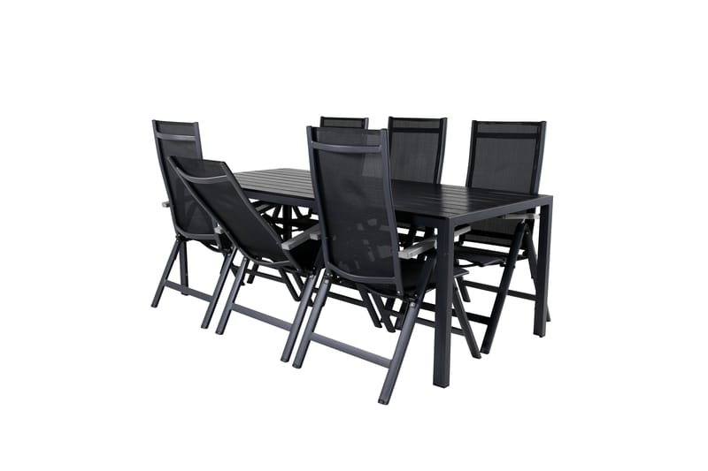 Ruokailuryhmä Break 205cm 6 Albany tuolia Musta/Harmaa - Venture Home - Puutarhakalusteet - Ulkoryhmä - Ruokailuryhmät ulos