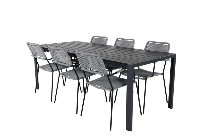 Ruokailuryhmä Break 205cm 6 Lindos tuolia Musta/Harmaa - Venture Home - Puutarhakalusteet - Ulkoryhmä - Ruokailuryhmät ulos
