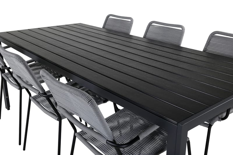 Ruokailuryhmä Break 205cm 6 Lindos tuolia Musta/Harmaa - Venture Home - Puutarhakalusteet - Ulkoryhmä - Ruokailuryhmät ulos