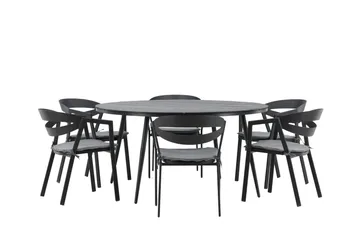 Ruokailuryhmä Break Pyöreä 120 cm 6 Slit tuolia - Musta - Puutarhakalusteet - Ulkoryhmä - Ruokailuryhmät ulos