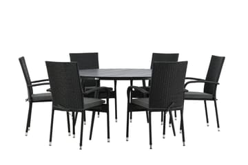 Ruokailuryhmä Break Pyöreä 120 cm 6 Anna tuolia - Musta - Puutarhakalusteet - Ulkoryhmä - Ruokailuryhmät ulos