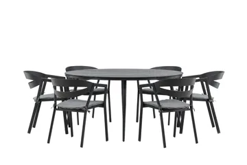 Ruokailuryhmä Break Pyöreä 120 cm 6 Slit tuolia - Musta - Puutarhakalusteet - Ulkoryhmä - Ruokailuryhmät ulos