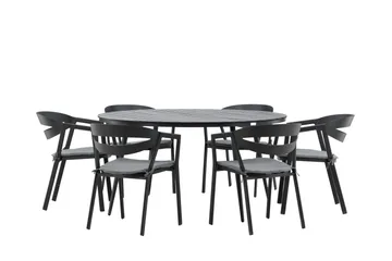 Ruokailuryhmä Break Pyöreä 120 cm 6 Slit tuolia - Musta - Puutarhakalusteet - Ulkoryhmä - Ruokailuryhmät ulos