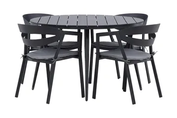 Ruokailuryhmä Break Pyöreä 120 cm 4 Slit tuolia - Beige/Musta - Puutarhakalusteet - Ulkoryhmä - Ruokailuryhmät ulos