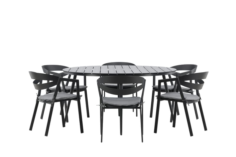 Ruokailuryhmä Break Pyöreä 120 cm 6 Slit tuolia - Musta - Puutarhakalusteet - Ulkoryhmä - Ruokailuryhmät ulos