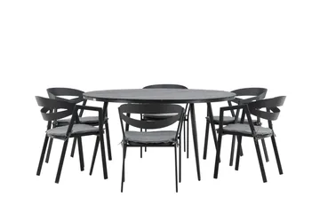 Ruokailuryhmä Break Pyöreä 120 cm 6 Slit tuolia - Musta - Puutarhakalusteet - Ulkoryhmä - Ruokailuryhmät ulos